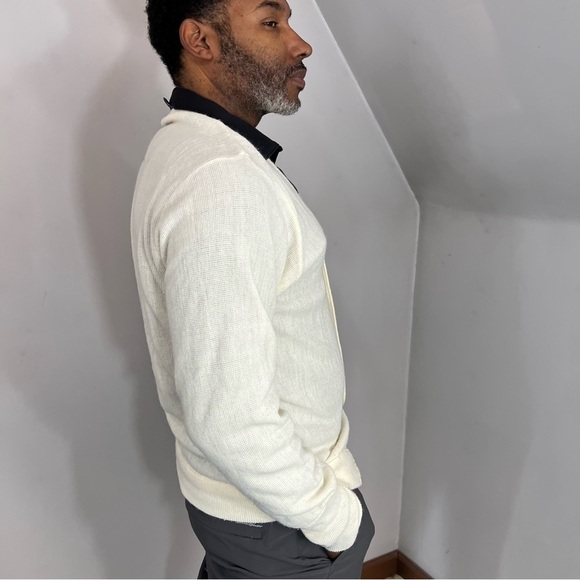 Vintage Izod Neutral Knit Cardigan Classic Stretchy White Sweater Large V Neck - Picture 13 of 14